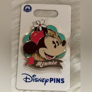 2025 Disney Parks Minnie Mouse Classic Characters Wood Background OE Pin